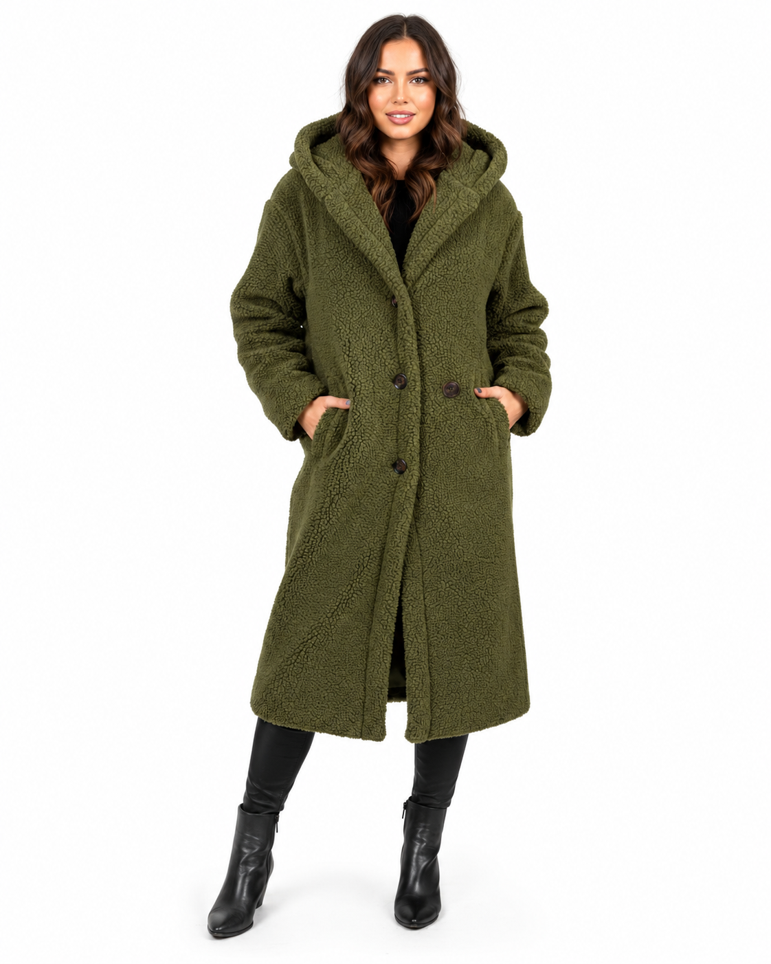 Women's Long Teddy Coat – Relaxed Fit with Fleece Lining