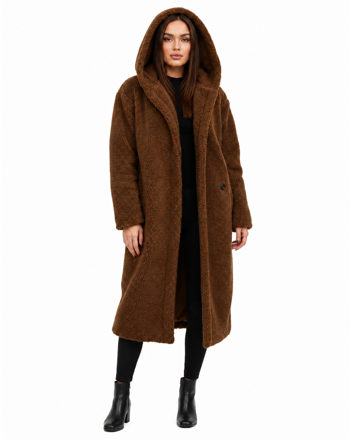 Women's Long Teddy Coat – Relaxed Fit with Fleece Lining