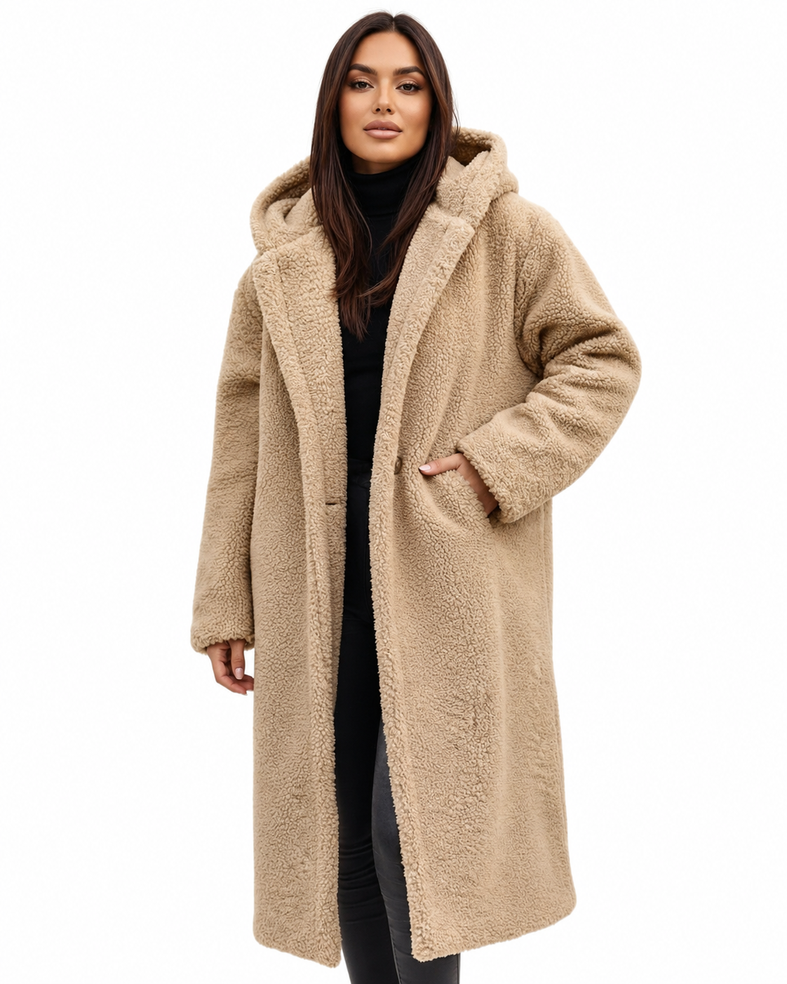 Women's Long Teddy Coat – Relaxed Fit with Fleece Lining