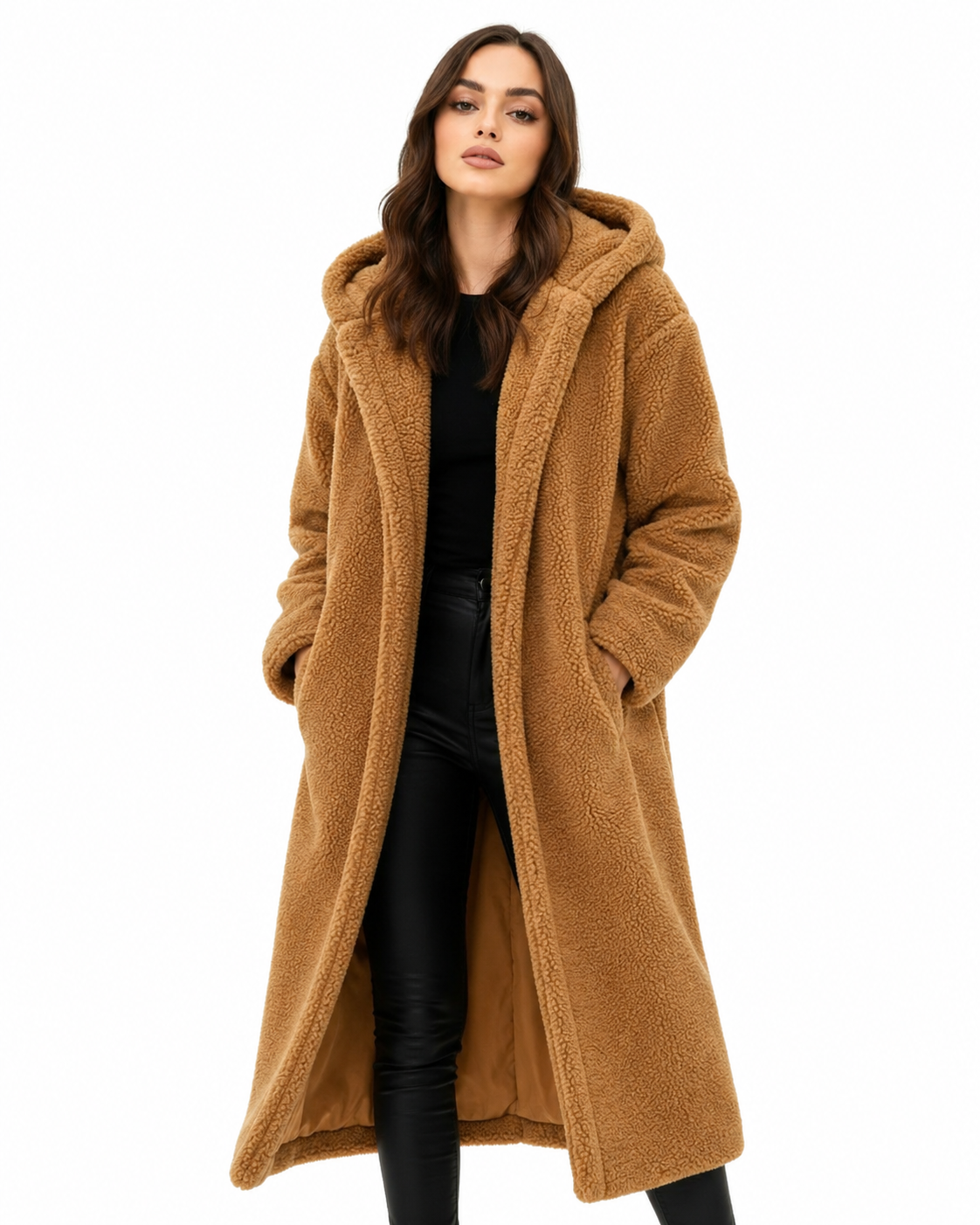 Women's Long Teddy Coat – Relaxed Fit with Fleece Lining