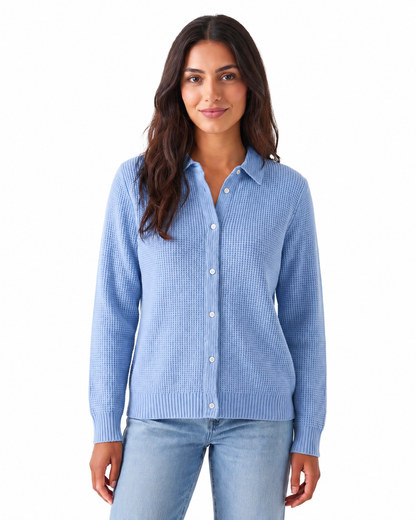 Women's Cotton Blend Knitted Cardigan – Refined Collar, Gently Tailored Fit
