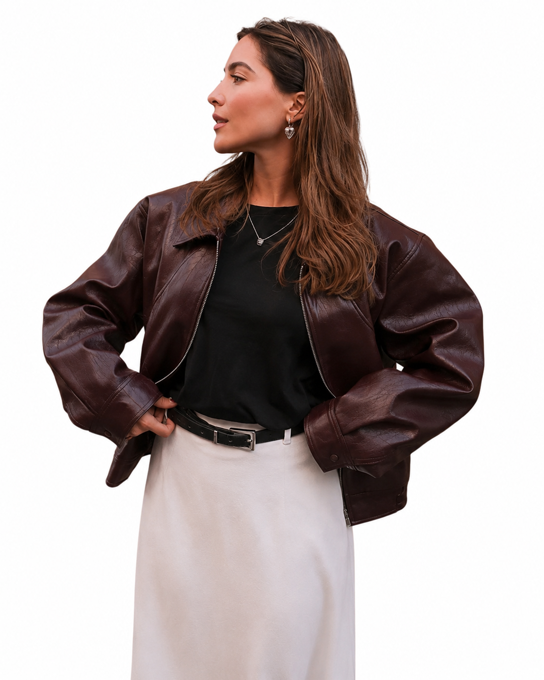 Women's Burgundy Faux Leather Jacket – Vintage Style