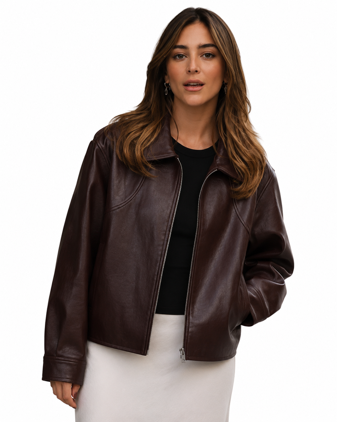 Women's Burgundy Faux Leather Jacket – Vintage Style
