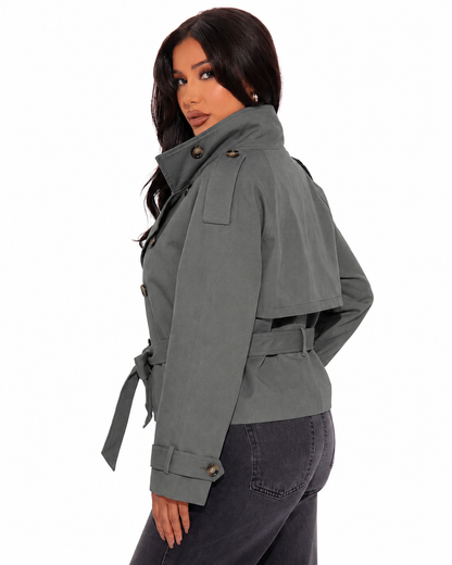 Women's Classic Trench Coat – Button Closure with Structured Silhouette