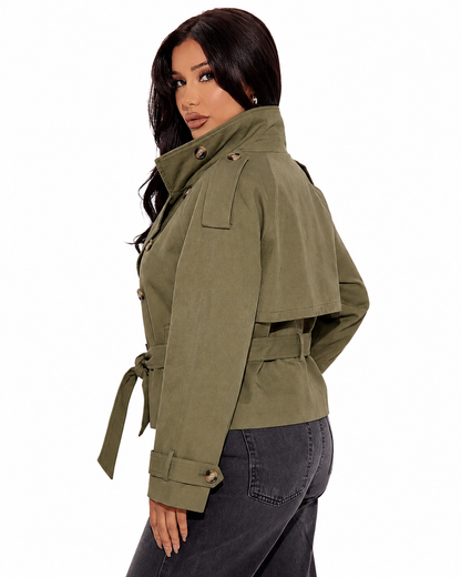 Women's Classic Trench Coat – Button Closure with Structured Silhouette