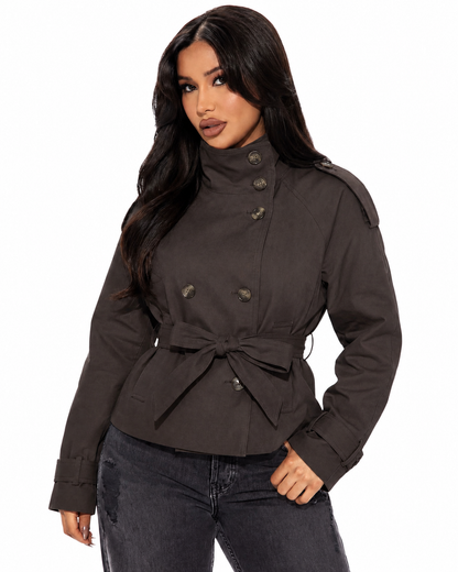 Women's Classic Trench Coat – Button Closure with Structured Silhouette