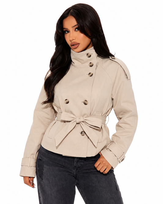Women's Classic Trench Coat – Button Closure with Structured Silhouette