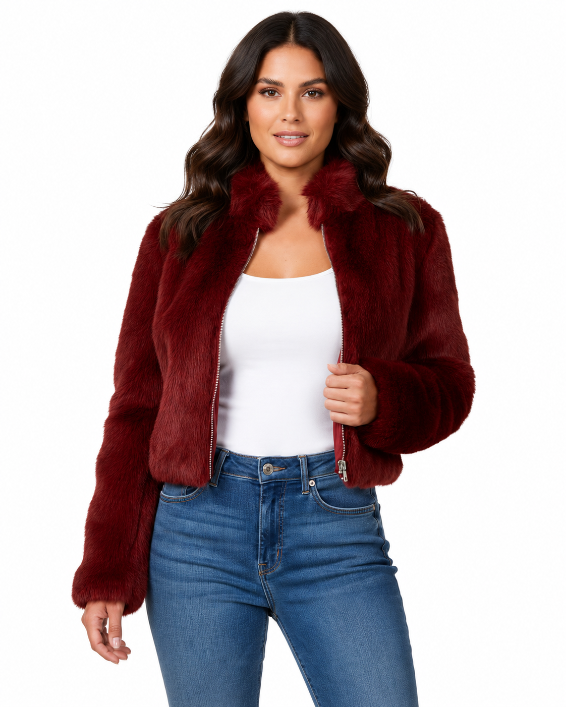 Women's Faux Fur Short Jacket – Fitted Design