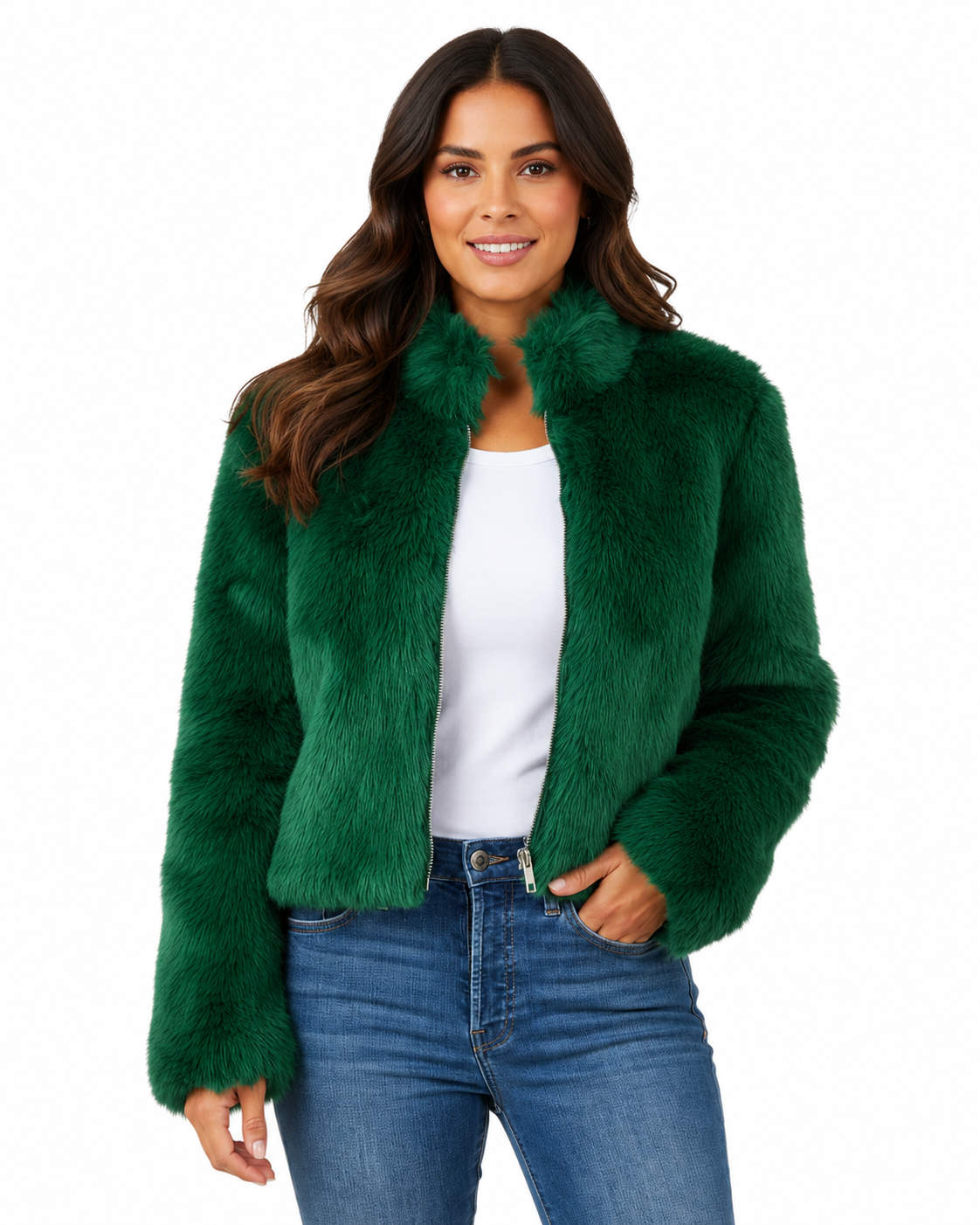 Women's Faux Fur Short Jacket – Fitted Design