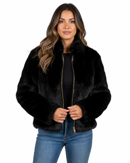 Women's Faux Fur Short Jacket – Fitted Design