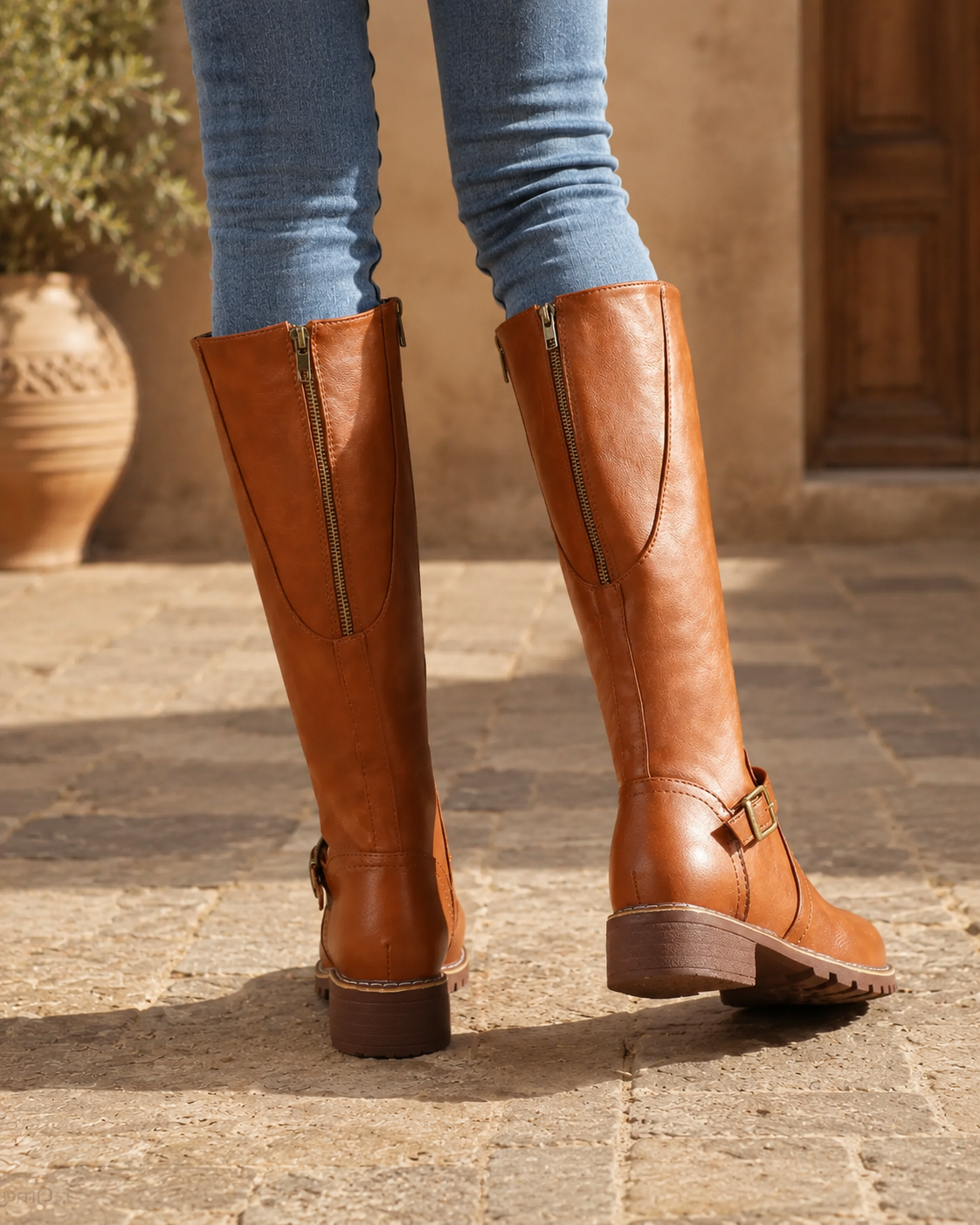 Women's Leather Boots Cowboy Inspired  – Knee High with Zipper Closure