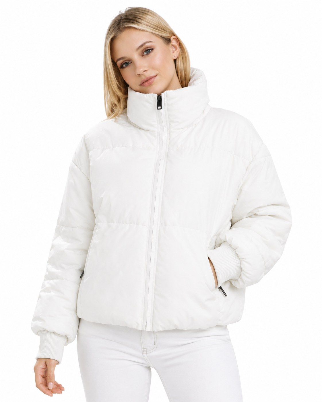 Women's Cropped Puffer Jacket – Modern Fit with Zipper Closure