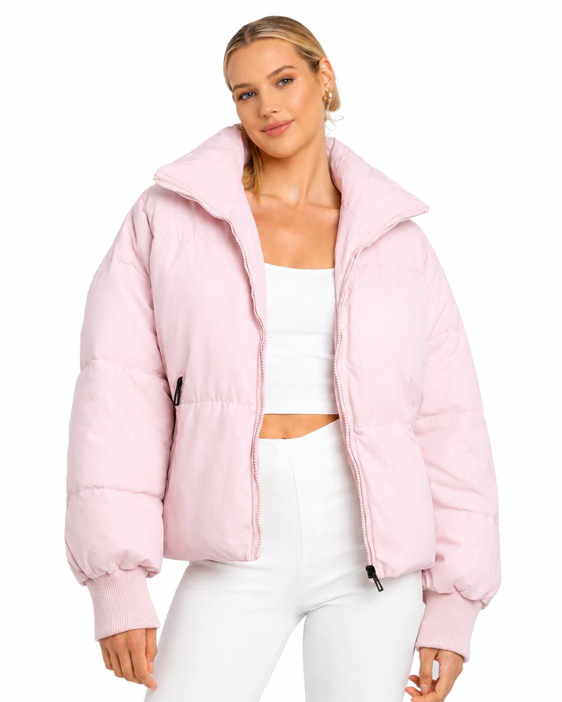 Women's Cropped Puffer Jacket – Modern Fit with Zipper Closure