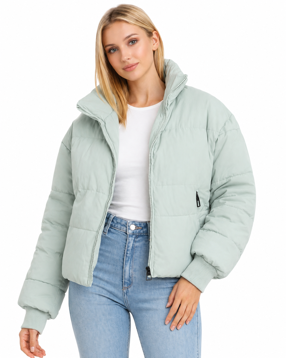 Women's Cropped Puffer Jacket – Modern Fit with Zipper Closure
