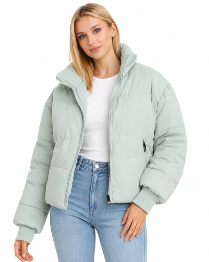 Women's Cropped Puffer Jacket – Modern Fit with Zipper Closure