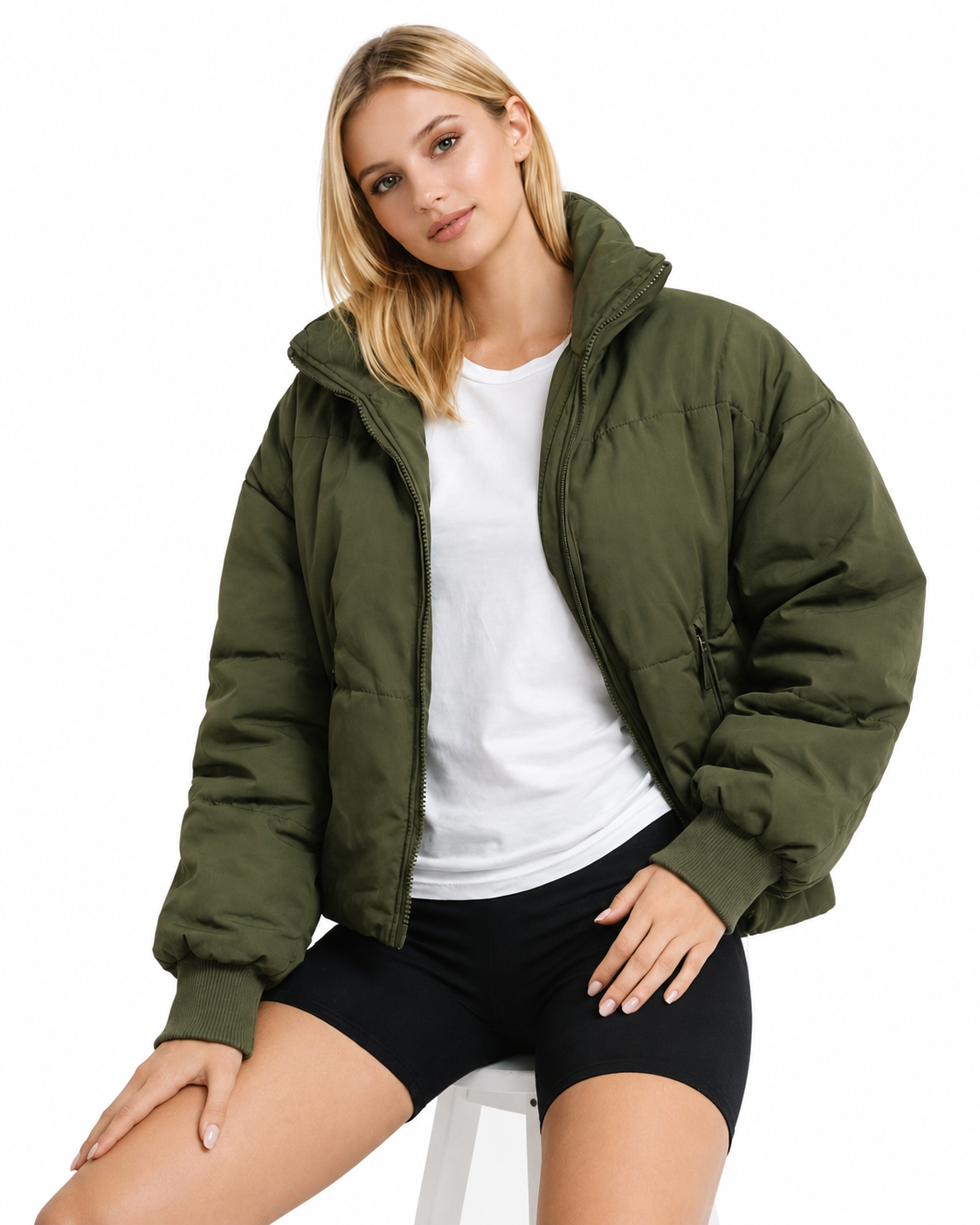 Women's Cropped Puffer Jacket – Modern Fit with Zipper Closure