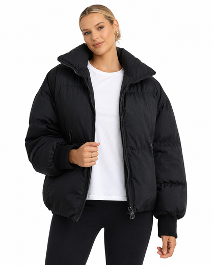 Women's Cropped Puffer Jacket – Modern Fit with Zipper Closure