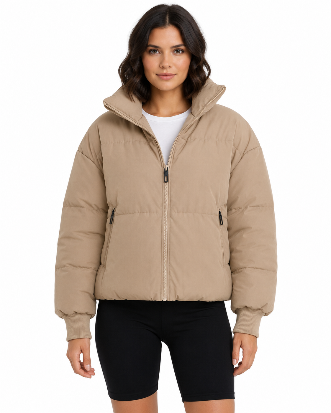 Women's Cropped Puffer Jacket – Modern Fit with Zipper Closure