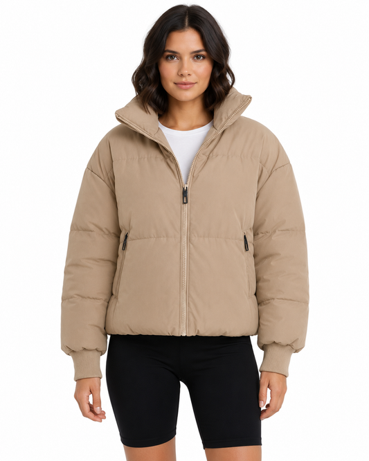 Women's Cropped Puffer Jacket – Modern Fit with Zipper Closure