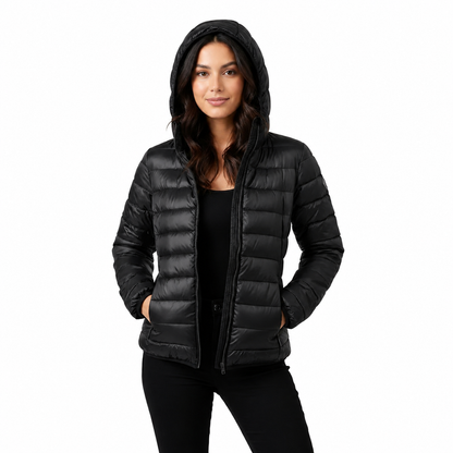 Women's Lightweight Black Puffer Jacket – Sporty Fit with Warm Insulation