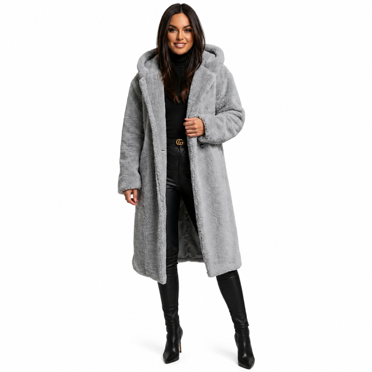 Women's Hooded Teddy Coat – Relaxed Fit with Button Closure
