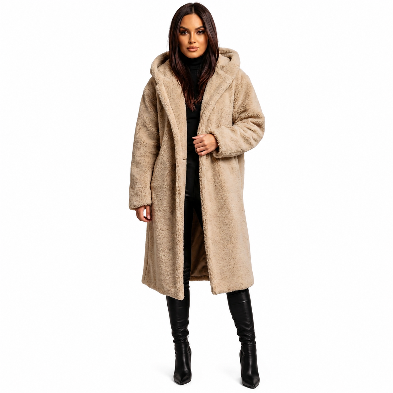 Women's Hooded Teddy Coat – Relaxed Fit with Button Closure