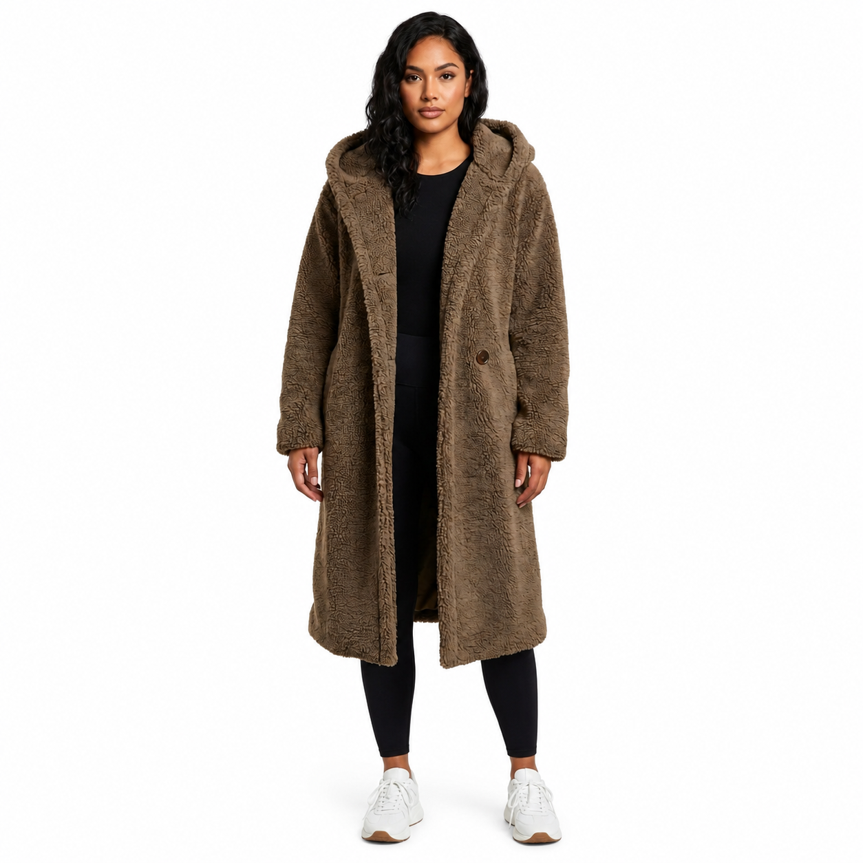 Women's Hooded Teddy Coat – Relaxed Fit with Button Closure