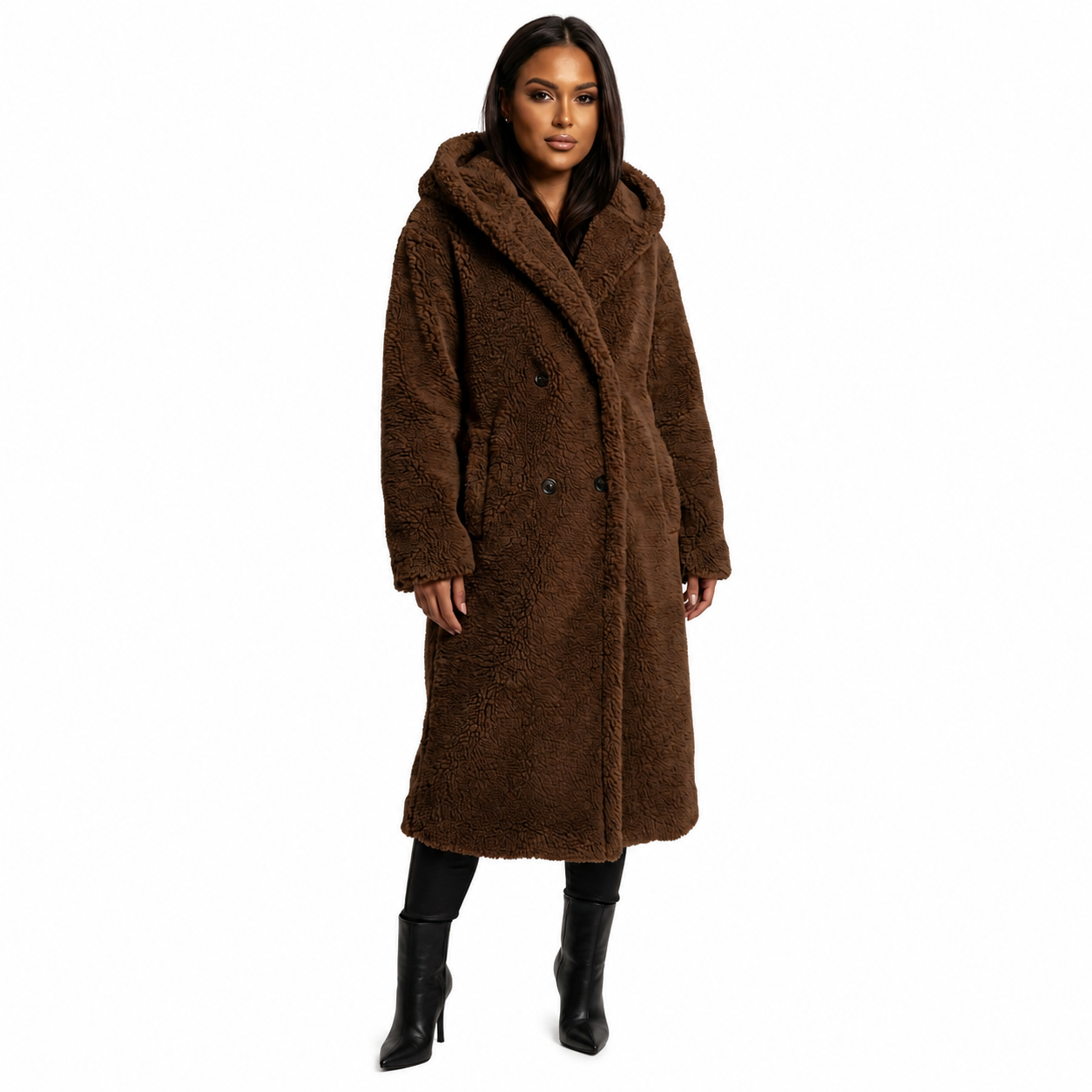 Women's Hooded Teddy Coat – Relaxed Fit with Button Closure