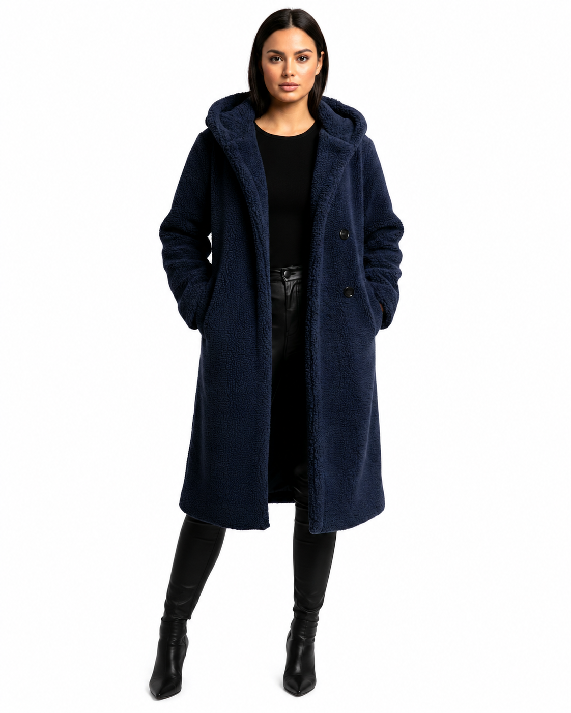 Women's Hooded Teddy Coat – Relaxed Fit with Button Closure