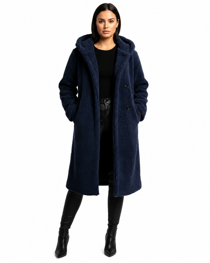 Women's Hooded Teddy Coat – Relaxed Fit with Button Closure
