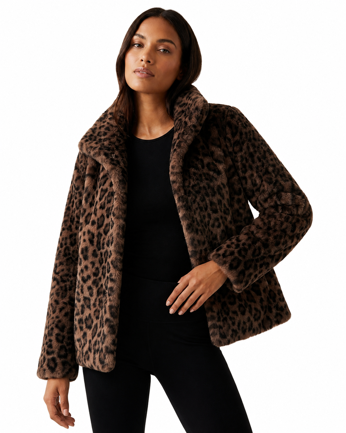 Women's Leopard Print Teddy Jacket – Relaxed Fit With Plush Fabric