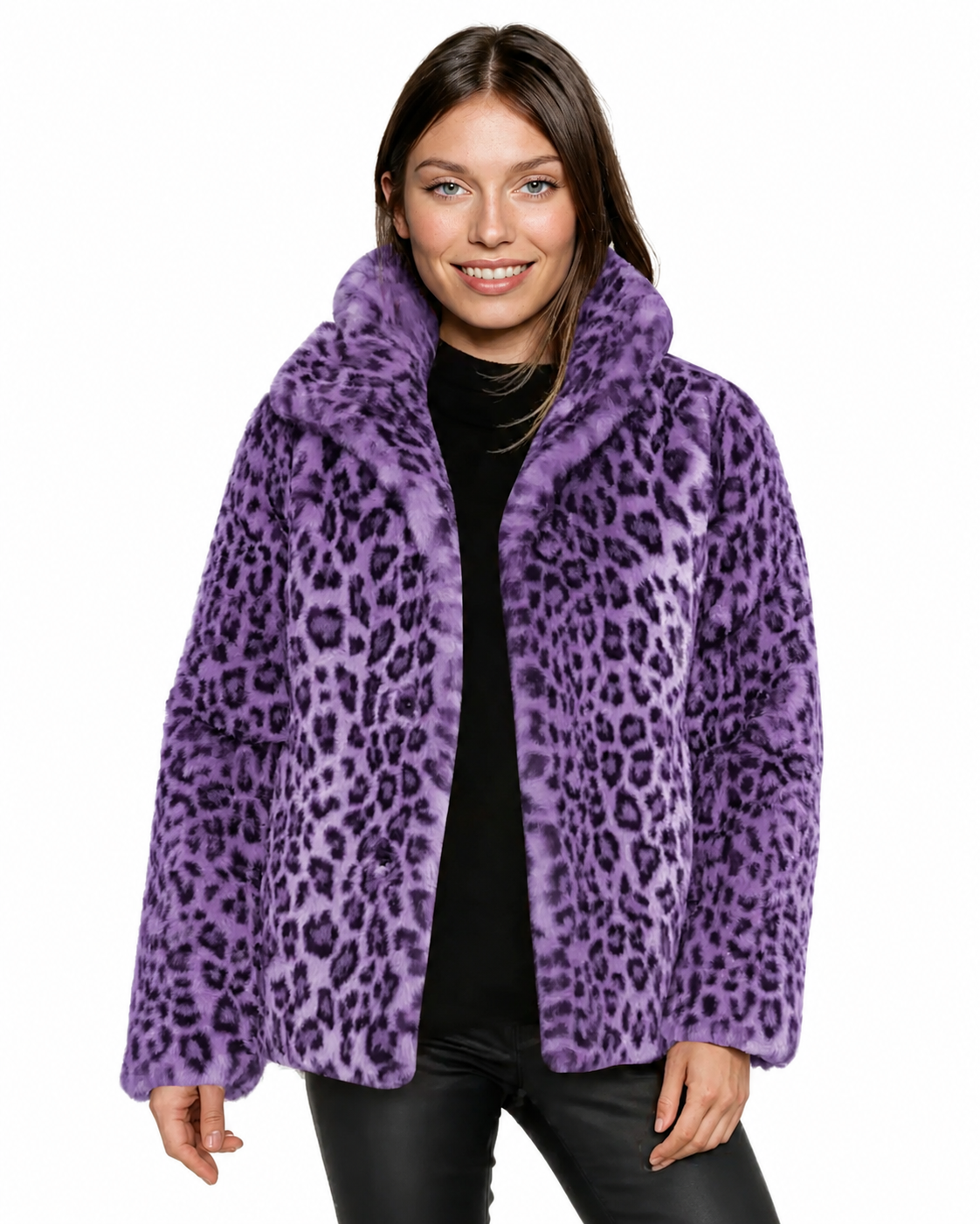 Women's Leopard Print Teddy Jacket – Relaxed Fit With Plush Fabric
