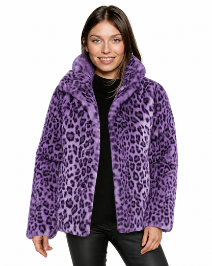 Women's Leopard Print Teddy Jacket – Relaxed Fit With Plush Fabric