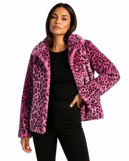 Women's Leopard Print Teddy Jacket – Relaxed Fit With Plush Fabric