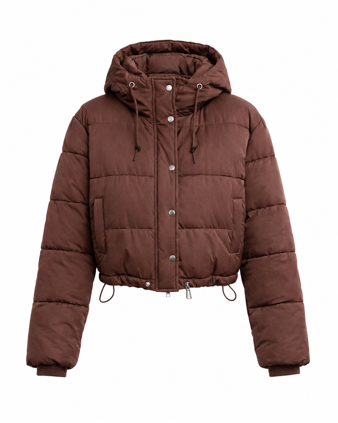 Women's Cropped Hooded Puffer Jacket – Quilted Design with Zip Closure