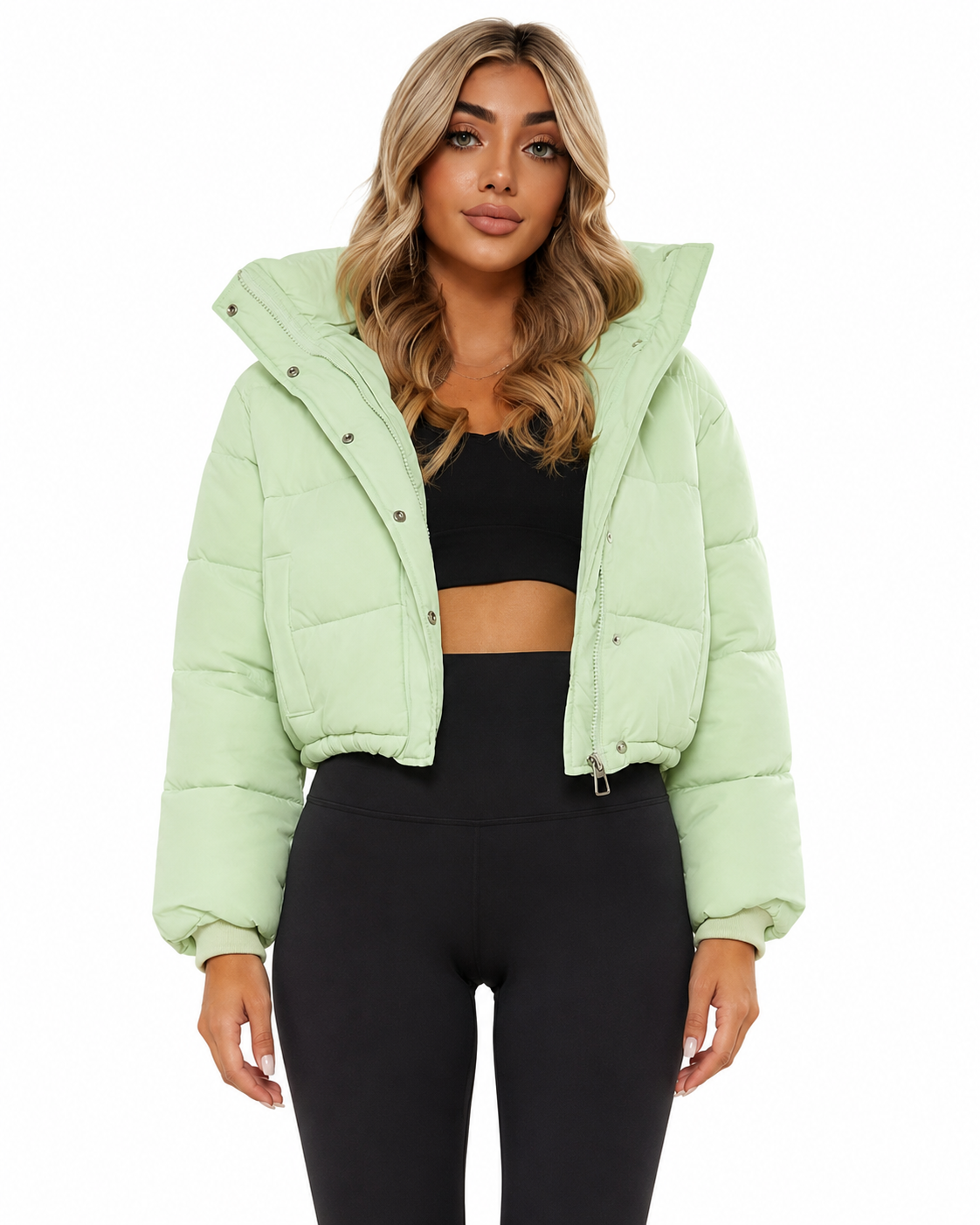 Women's Cropped Hooded Puffer Jacket – Quilted Design with Zip Closure