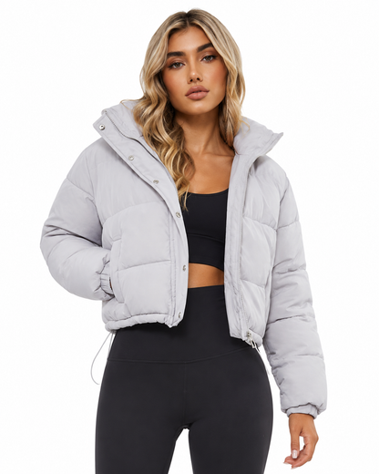 Women's Cropped Hooded Puffer Jacket – Quilted Design with Zip Closure