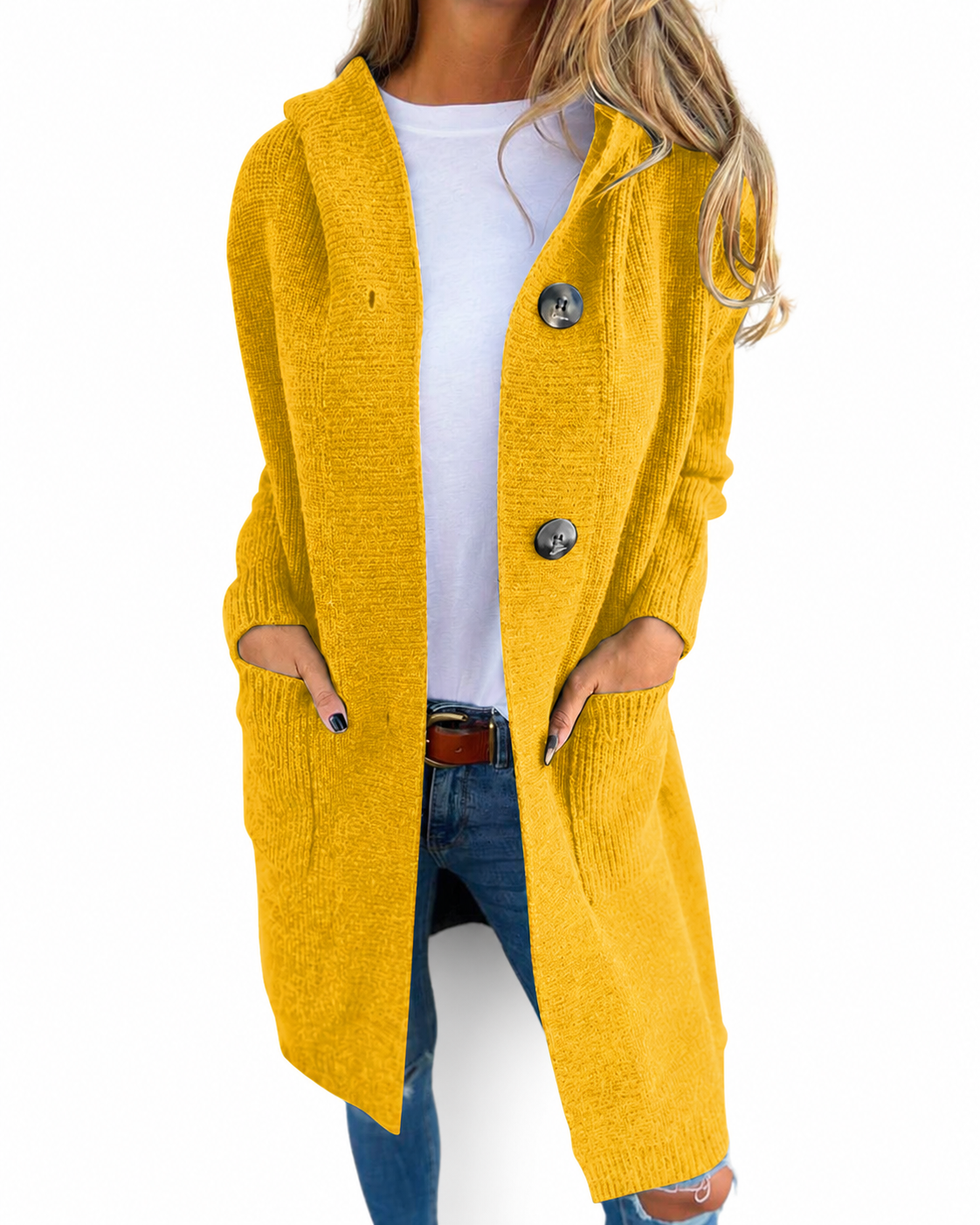 Women's Long Black Cardigan – Soft Fabric, Relaxed Fit