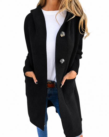 Women's Long Black Cardigan – Soft Fabric, Relaxed Fit