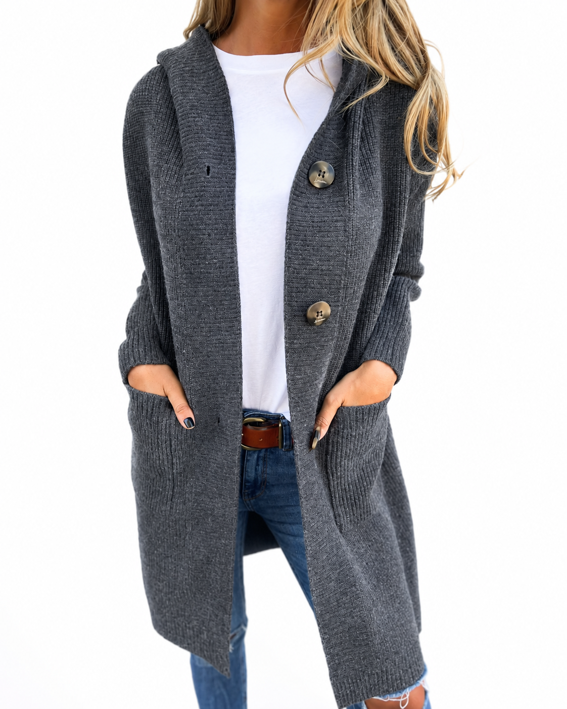 Women's Long Black Cardigan – Soft Fabric, Relaxed Fit