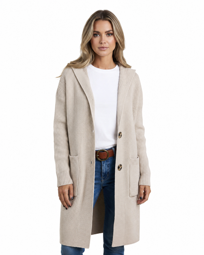 Women's Long Black Cardigan – Soft Fabric, Relaxed Fit