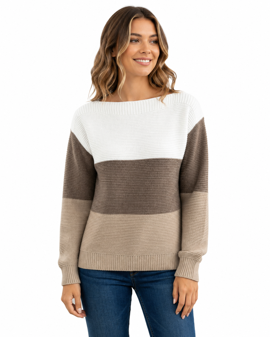 Women's Three-Color Patchwork Sweater – Comfortable Relaxed Fit