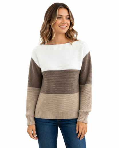 Women's Three-Color Patchwork Sweater – Comfortable Relaxed Fit