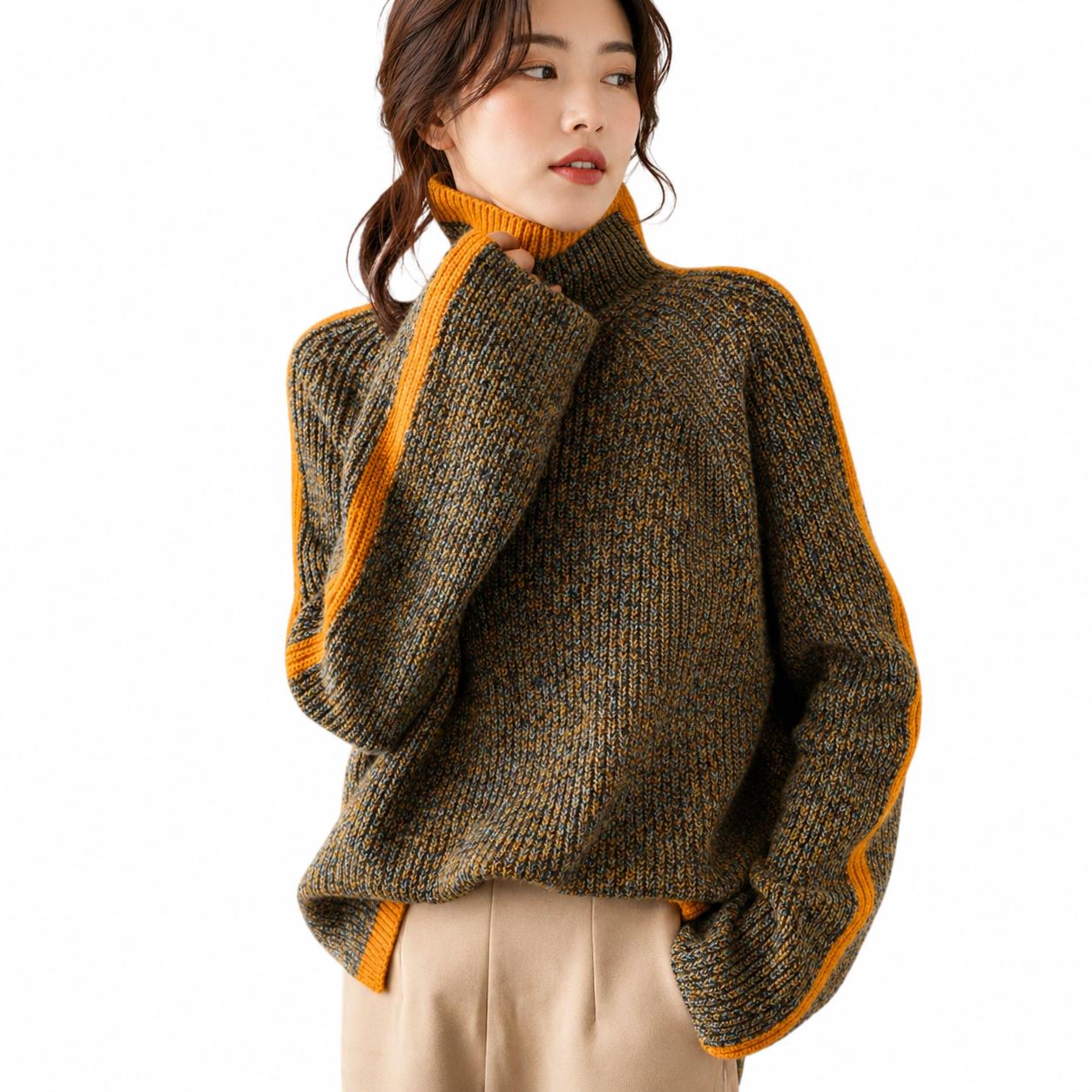 Women's Vintage Turtleneck Sweater – Relaxed Fit, Cozy Fabric