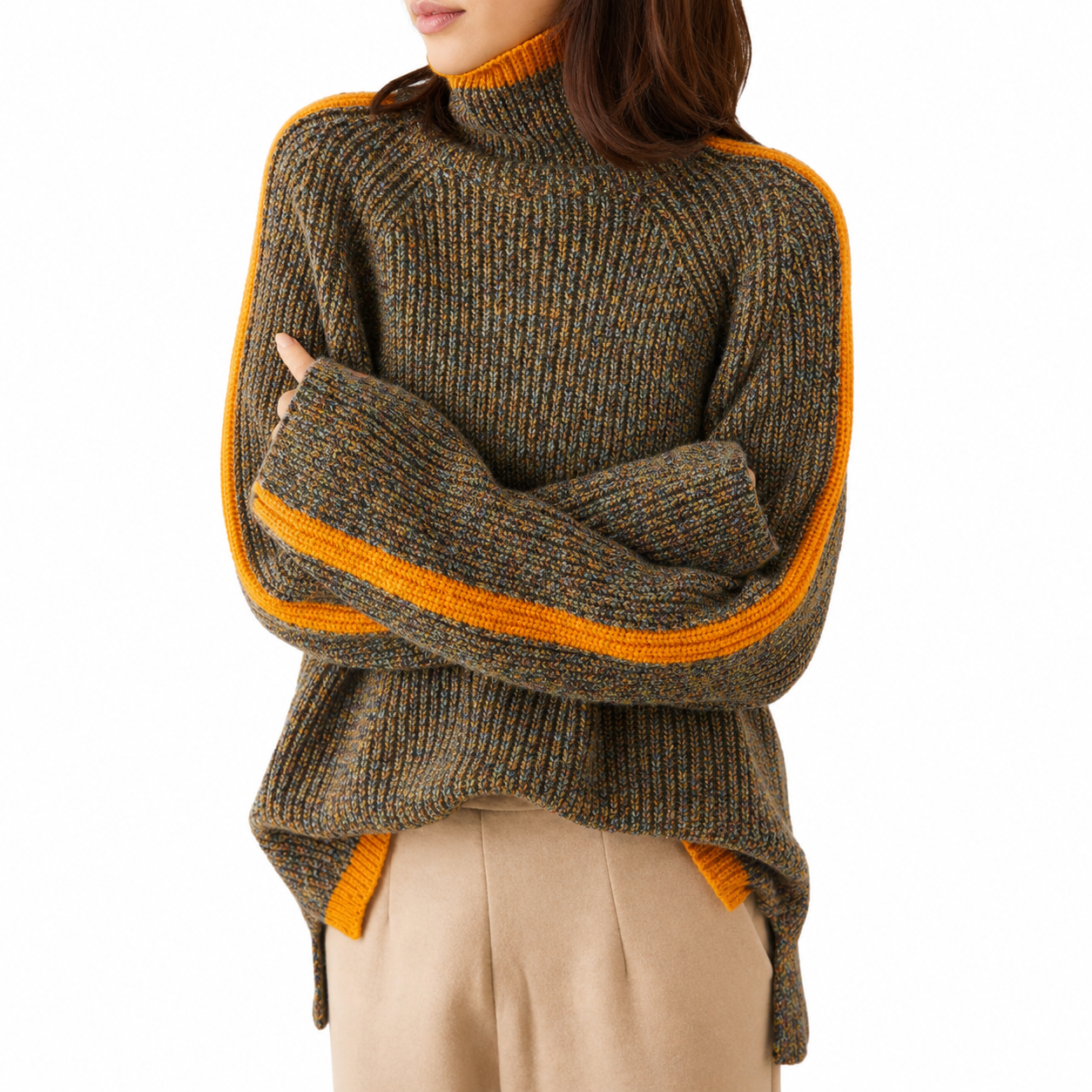 Women's Vintage Turtleneck Sweater – Relaxed Fit, Cozy Fabric