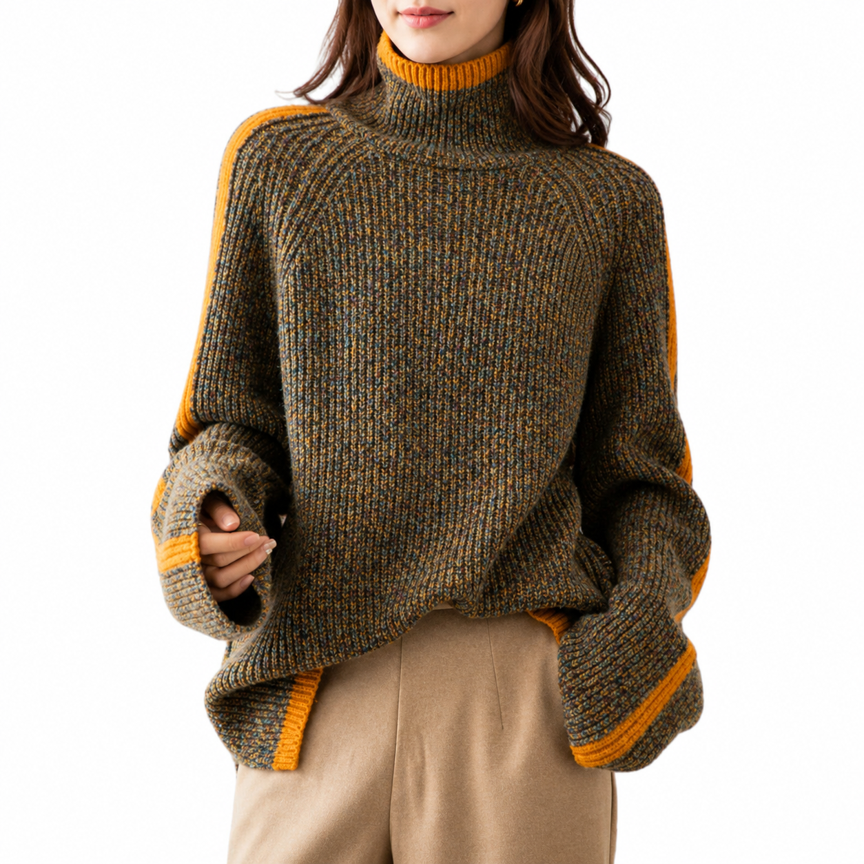 Women's Vintage Turtleneck Sweater – Relaxed Fit, Cozy Fabric