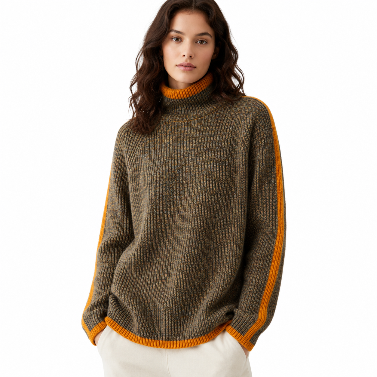 Women's Vintage Turtleneck Sweater – Relaxed Fit, Cozy Fabric