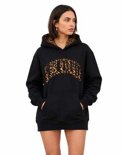 Women's Relaxed Fit Animal Print Hoodie – Leopard Appliqué Design