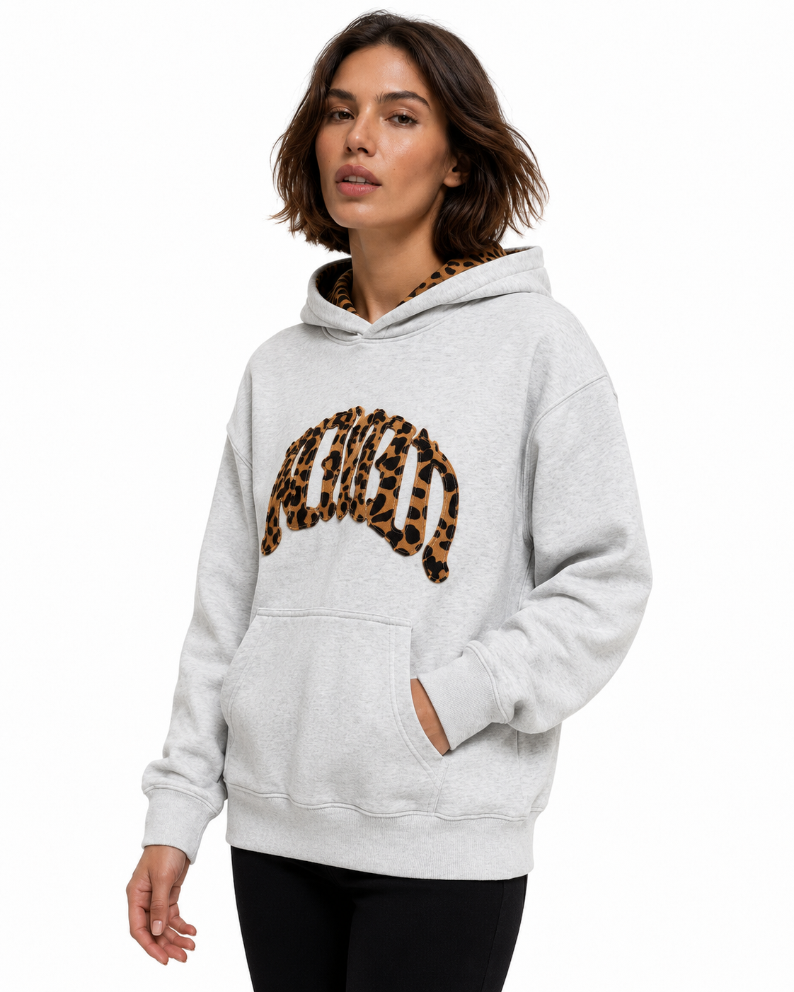 Women's Relaxed Fit Animal Print Hoodie – Leopard Appliqué Design