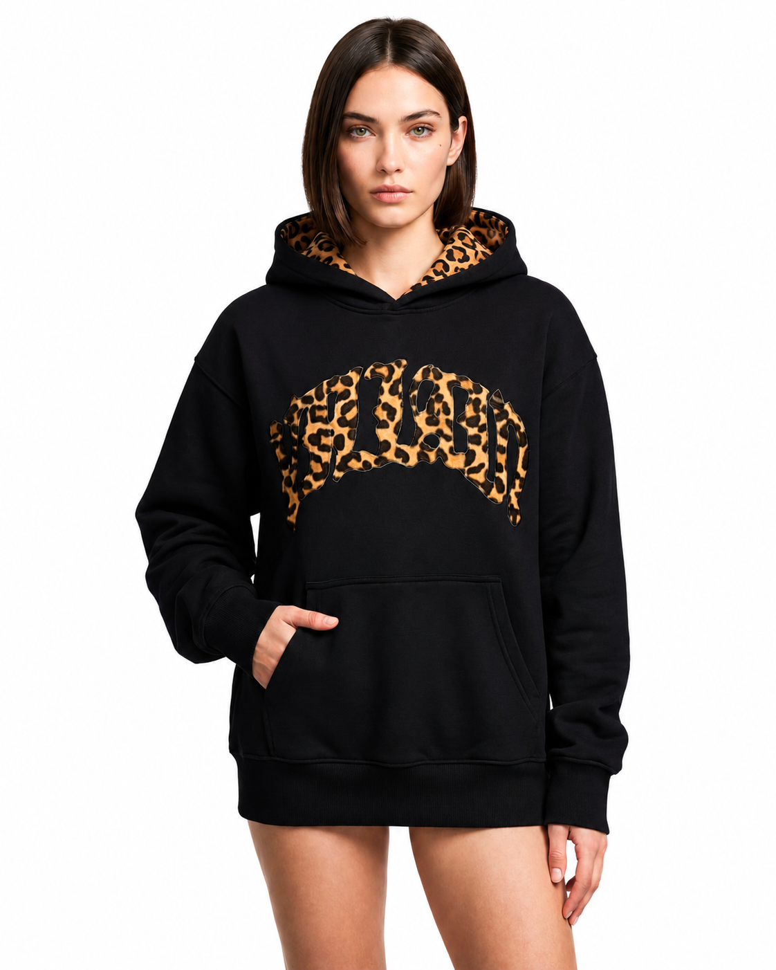 Women's Relaxed Fit Animal Print Hoodie – Leopard Appliqué Design